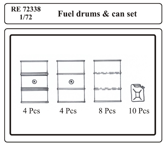 Picture Package contents of RE 72338 fuel drums and canisters